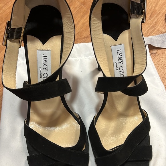 NEW Jimmy Choo Black Suede Louise Crisscross Sandal Heels 8.5 Euro 39.5 - Picture 6 of 9
